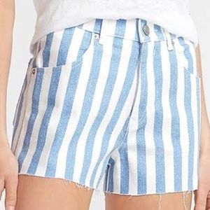 Express High Waisted Striped Raw Hem Mom Jean Shorts